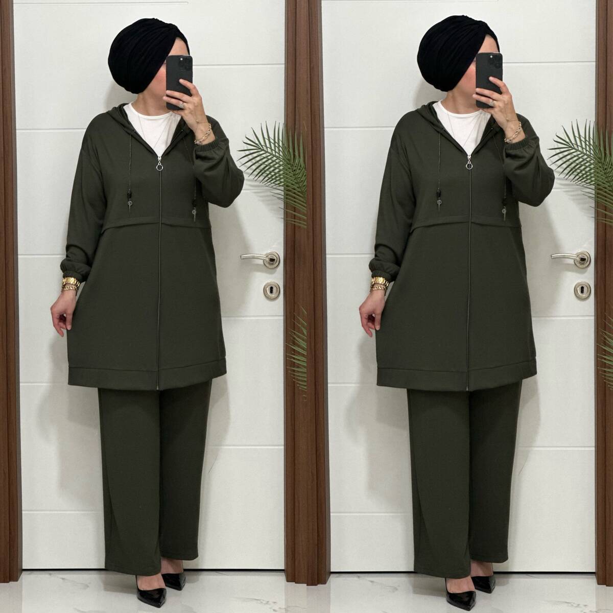 5222 K 150 HAKİ YEŞİL ZİNCİR DETAY SPOR İKİLİ TAKIM