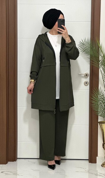 5222 K 150 HAKİ YEŞİL ZİNCİR DETAY SPOR İKİLİ TAKIM - Thumbnail