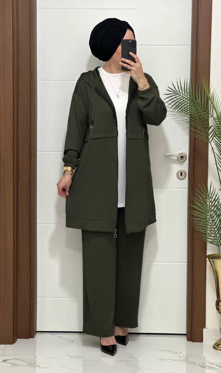 5222 K 150 HAKİ YEŞİL ZİNCİR DETAY SPOR İKİLİ TAKIM