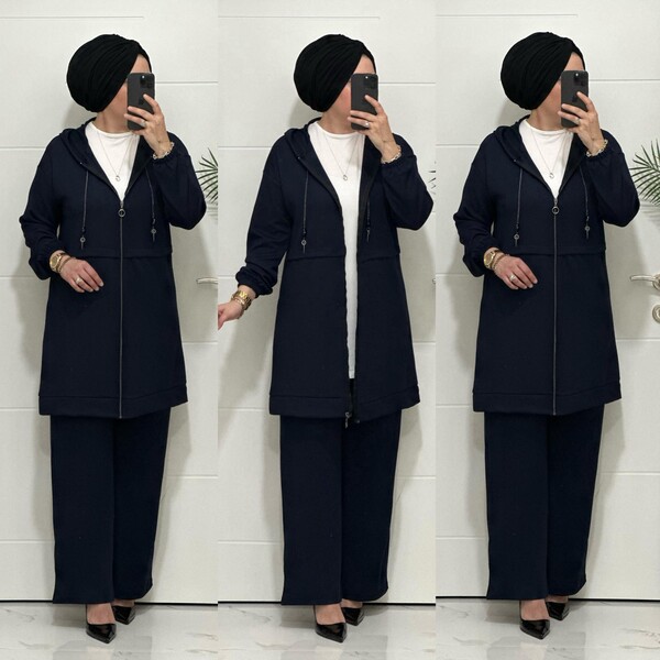 5222 K 150 LACİVERT ZİNCİR DETAY SPOR İKİLİ TAKIM - Thumbnail