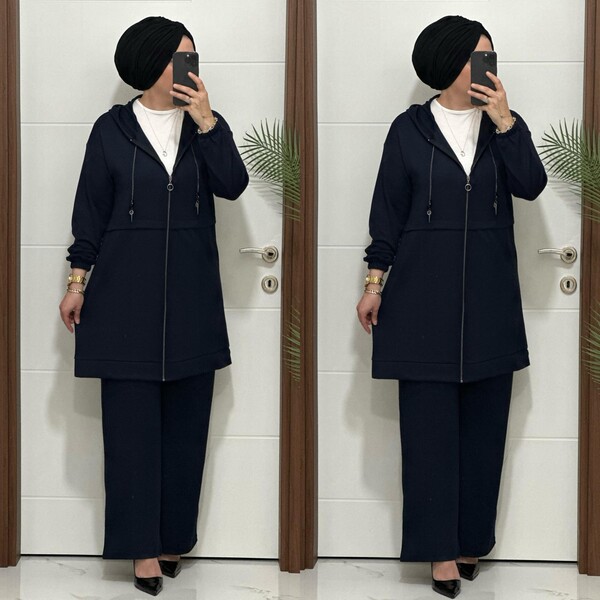 5222 K 150 LACİVERT ZİNCİR DETAY SPOR İKİLİ TAKIM - Thumbnail