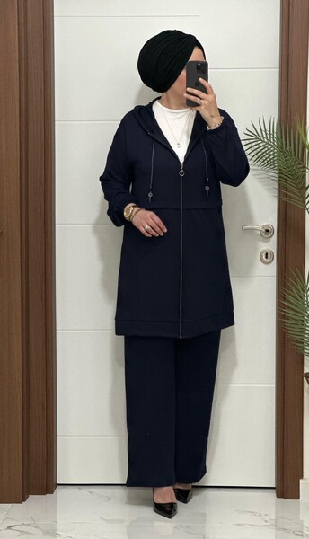 5222 K 150 LACİVERT ZİNCİR DETAY SPOR İKİLİ TAKIM - Thumbnail