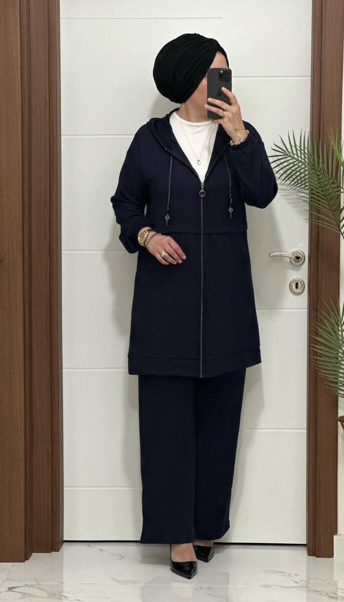 5222 K 150 LACİVERT ZİNCİR DETAY SPOR İKİLİ TAKIM