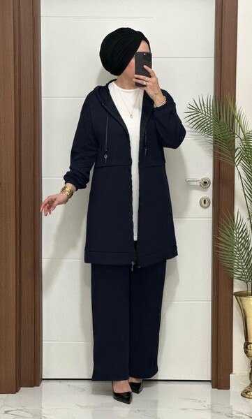 5222 K 150 LACİVERT ZİNCİR DETAY SPOR İKİLİ TAKIM - Thumbnail