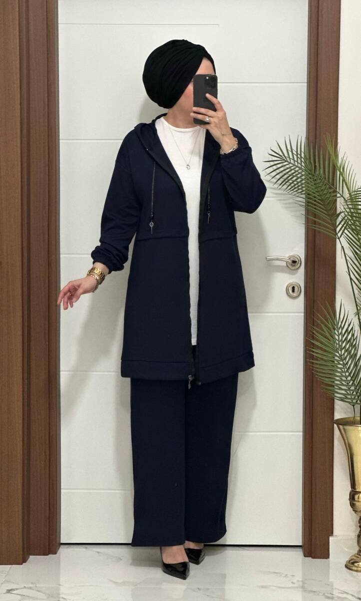 5222 K 150 LACİVERT ZİNCİR DETAY SPOR İKİLİ TAKIM