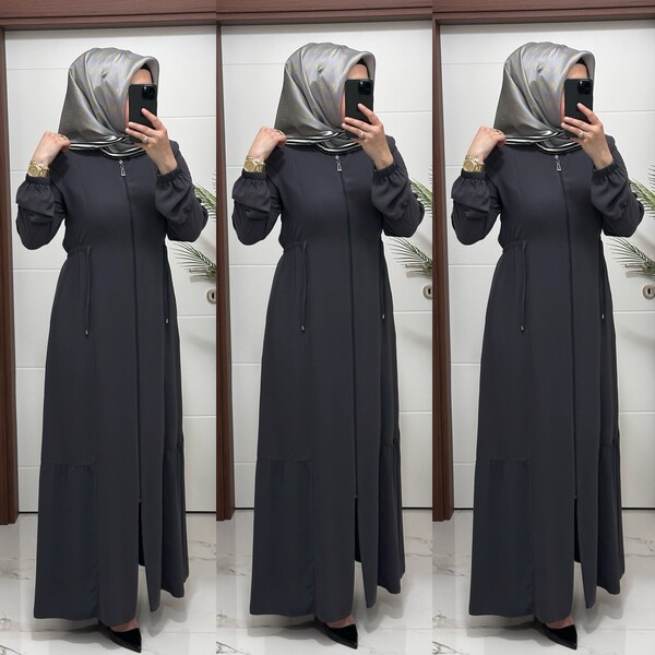 5344 K 150 GRİ BEL BÜZGÜLÜ FERACE - Thumbnail