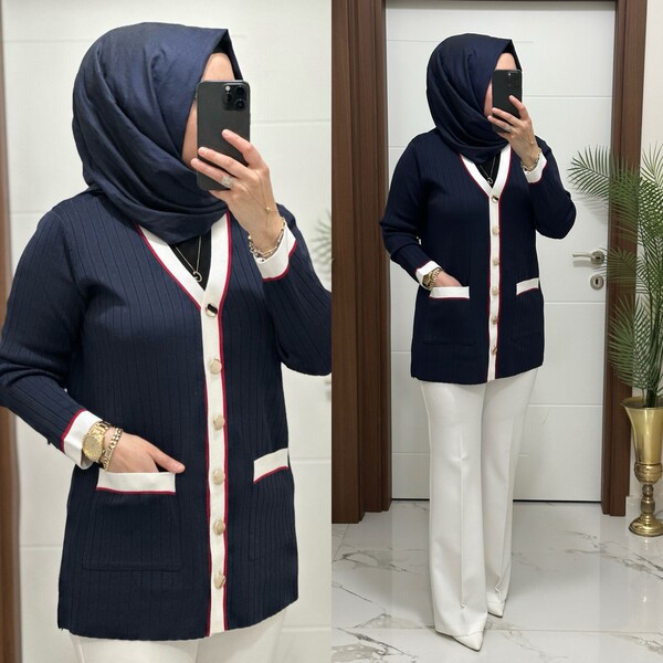 6161 K 140 LACİVERT YENİ SEZON MERSERİZE HIRKA STOKTA - Thumbnail