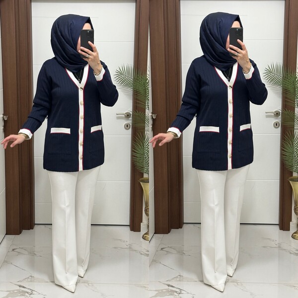 6161 K 140 LACİVERT YENİ SEZON MERSERİZE HIRKA STOKTA - Thumbnail