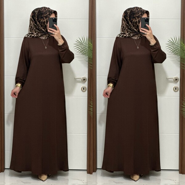 6212 K 75 KAHVE İKRA ELBİSE - Thumbnail