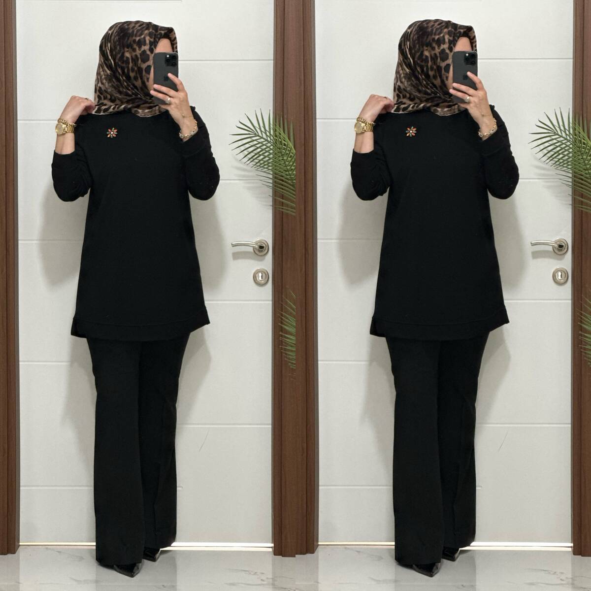 1550 K 656 SİYAH BROŞ HEDİYELİ BÜYÜK BEDEN TUNİK