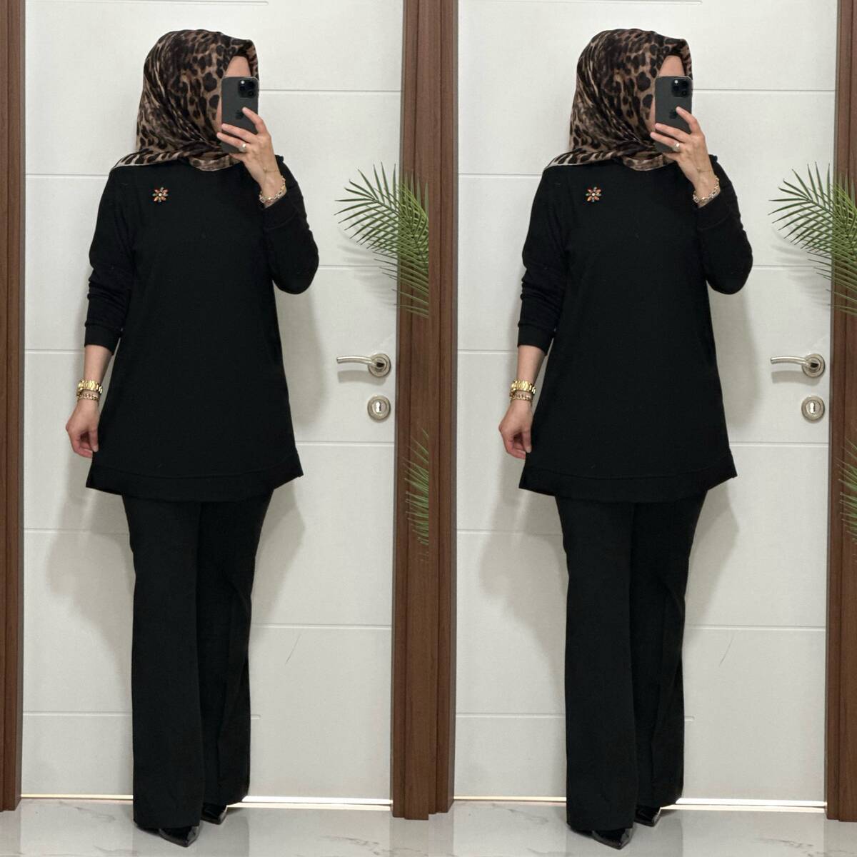 1550 K 656 SİYAH BROŞ HEDİYELİ BÜYÜK BEDEN TUNİK