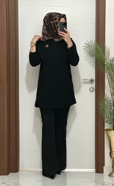 1550 K 656 SİYAH BROŞ HEDİYELİ BÜYÜK BEDEN TUNİK - Thumbnail