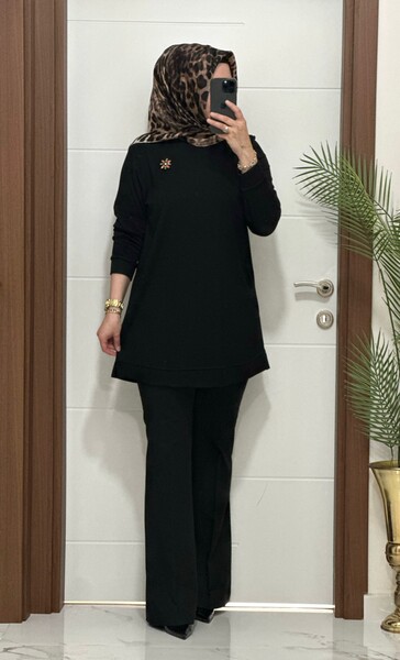 MASAL ABİYEM - 1550 K 656 SİYAH BROŞ HEDİYELİ BÜYÜK BEDEN TUNİK