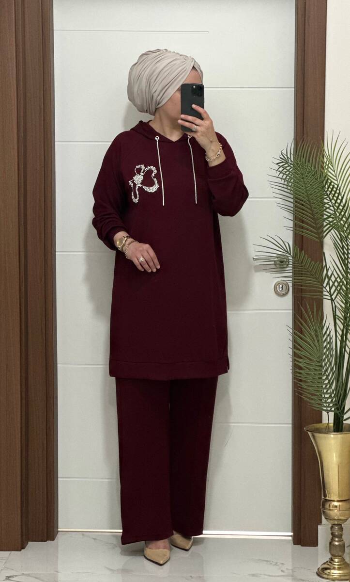 6666 K 150 BORDO ÇİÇEK TAŞLI OYSHO TAKIM 