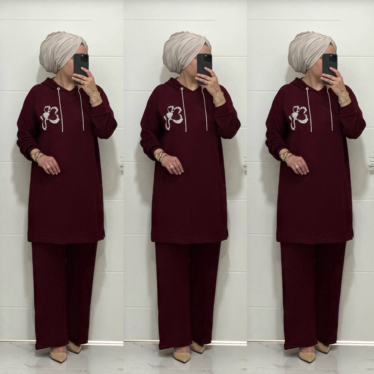 6666 K 150 BORDO ÇİÇEK TAŞLI OYSHO TAKIM 