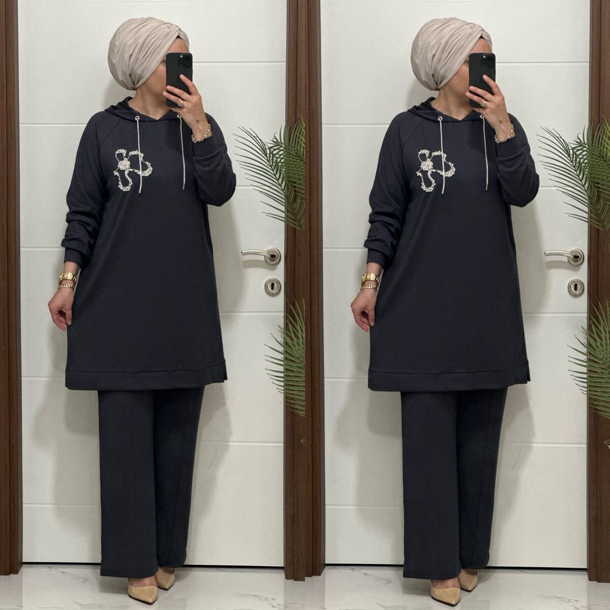 6666 K 150 GRİ ÇİÇEK TAŞLI OYSHO TAKIM 