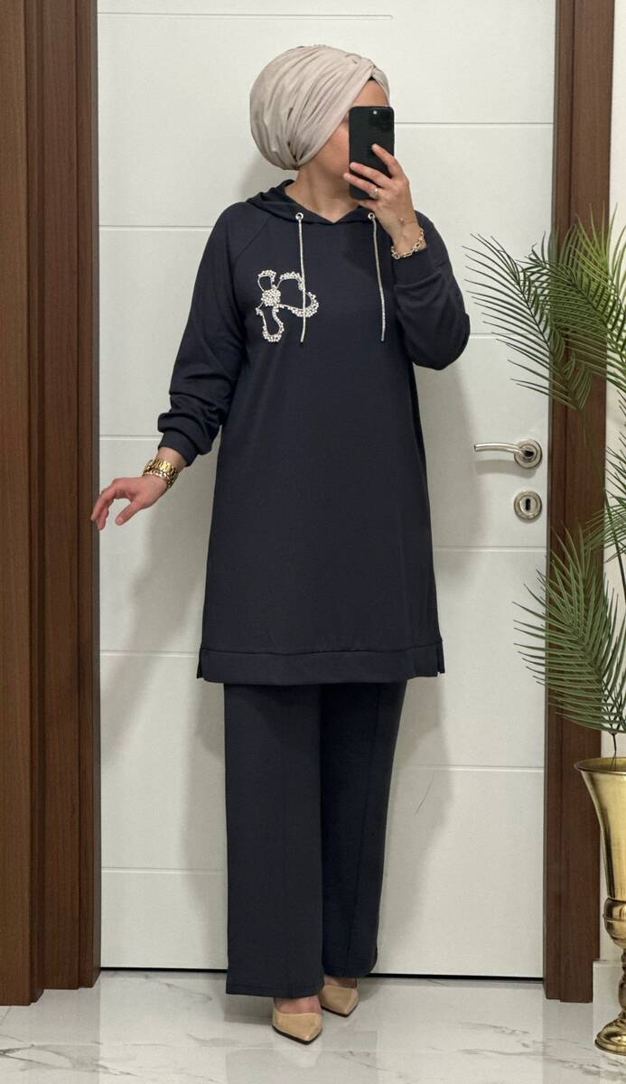 6666 K 150 GRİ ÇİÇEK TAŞLI OYSHO TAKIM 