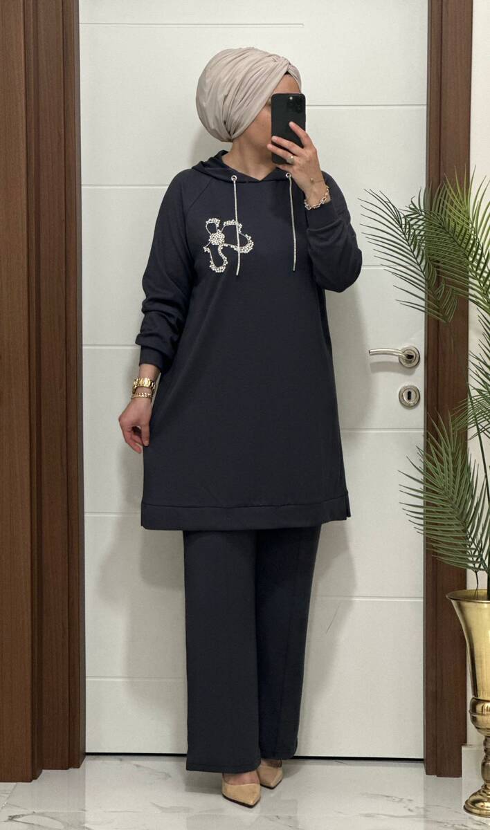 6666 K 150 GRİ ÇİÇEK TAŞLI OYSHO TAKIM 