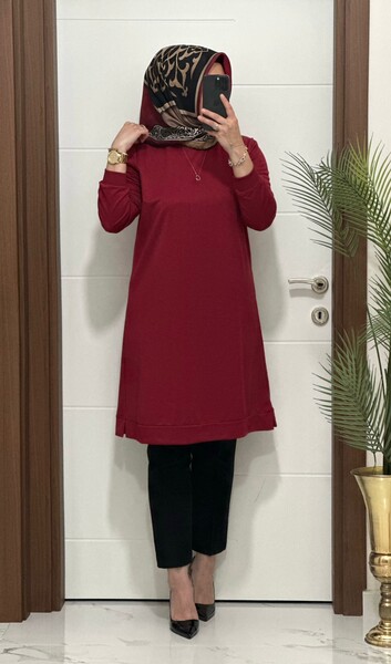 3322 K35 BORDO EDA TUNİK - Thumbnail