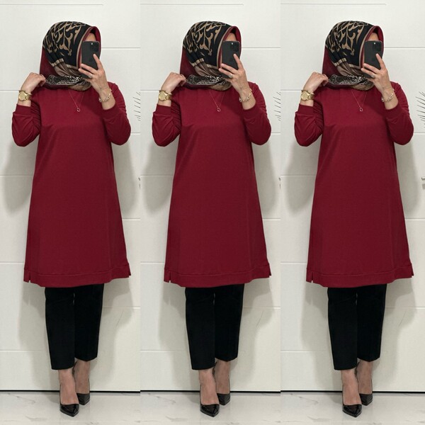 3322 K35 BORDO EDA TUNİK - Thumbnail