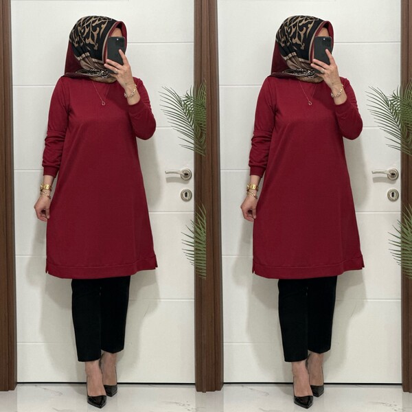 3322 K35 BORDO EDA TUNİK - Thumbnail