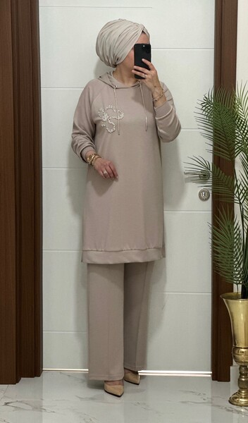 6666 K 150 BEJ ÇİÇEK TAŞLI OYSHO TAKIM - Thumbnail