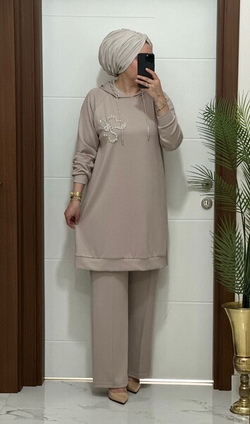 MASAL ABİYEM - 6666 K 150 BEJ ÇİÇEK TAŞLI OYSHO TAKIM 