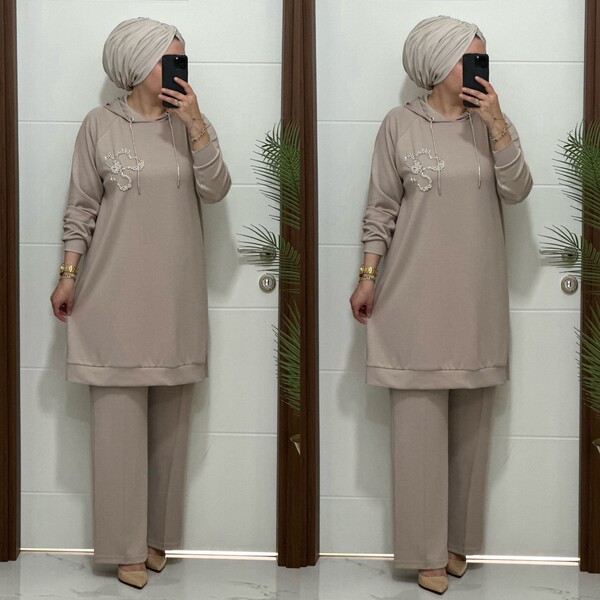 6666 K 150 BEJ ÇİÇEK TAŞLI OYSHO TAKIM - Thumbnail