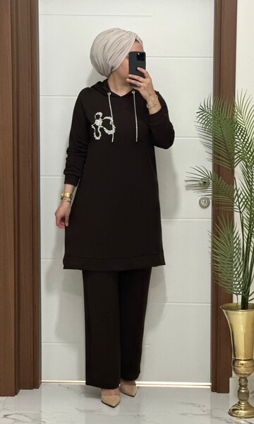 MASAL ABİYEM - 6666 K 150 KAHVERENK ÇİÇEK TAŞLI OYSHO TAKIM 