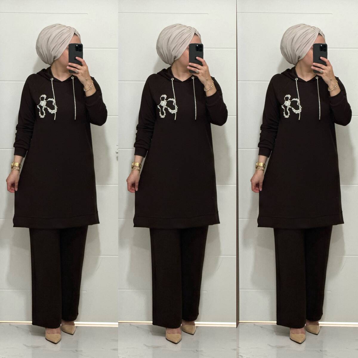 6666 K 150 KAHVERENK ÇİÇEK TAŞLI OYSHO TAKIM 