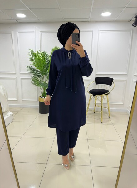 MASAL ABİYEM - 7131 K 90 LACİVERT TAŞ BROŞLU İKİLİ TAKIM