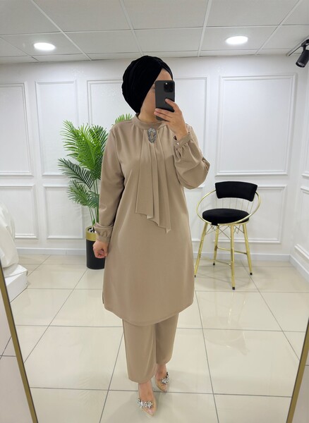 MASAL ABİYEM - 7131 K 90 VİZON TAŞ BROŞLU İKİLİ TAKIM