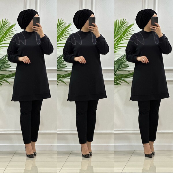 24604 K 90 SİYAH NİRVANA OMUZ TAŞLI TUNİK - Thumbnail