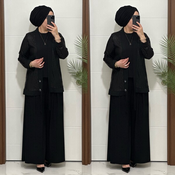 MASAL ABİYEM - 7213 K200 SİYAH PUL PAYET ZARA TAKIM