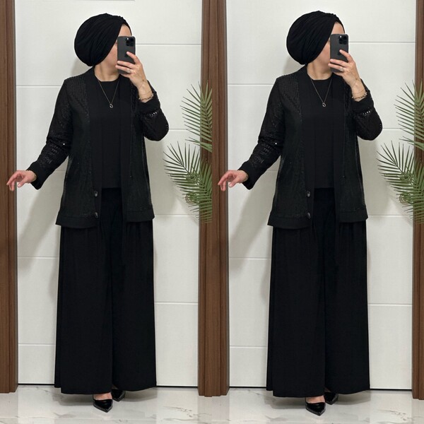 7213 K200 SİYAH PUL PAYET ZARA TAKIM - Thumbnail