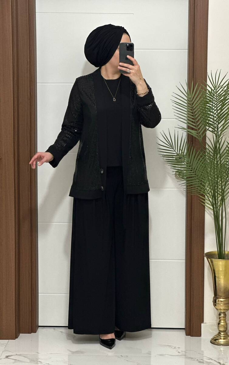 7213 K200 SİYAH PUL PAYET ZARA TAKIM