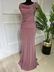 MASAL ABİYEM - 8546 K260 GÜL KURUSU OMUZ TAŞLI SİMLİ ABİYE