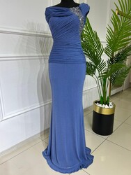 MASAL ABİYEM - 8546 K260 İNDİGO OMUZ TAŞLI SİMLİ ABİYE