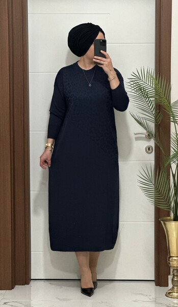 MASAL ABİYEM - 8888 K 120 LACİVERT LEOPAR DESEN ELBİSE 