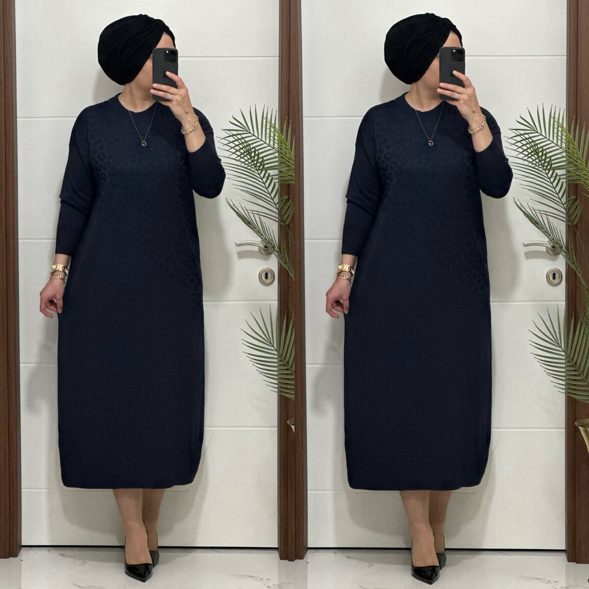 8888 K 120 LACİVERT LEOPAR DESEN ELBİSE 