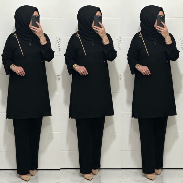 9999 K 125 SİYAH FERMUARLI OYSHO TAKIM - Thumbnail