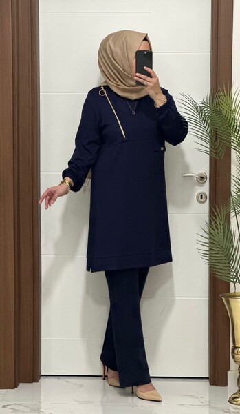 9999 K 125 LACİVERT FERMUARLI OYSHO TAKIM - Thumbnail