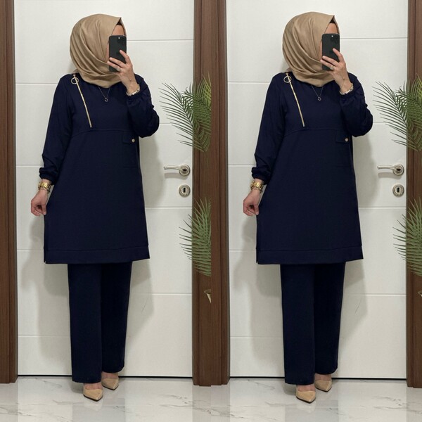 9999 K 125 LACİVERT FERMUARLI OYSHO TAKIM - Thumbnail