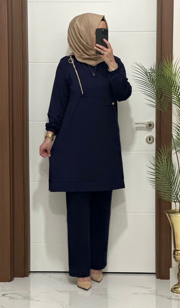 9999 K 125 LACİVERT FERMUARLI OYSHO TAKIM - Thumbnail