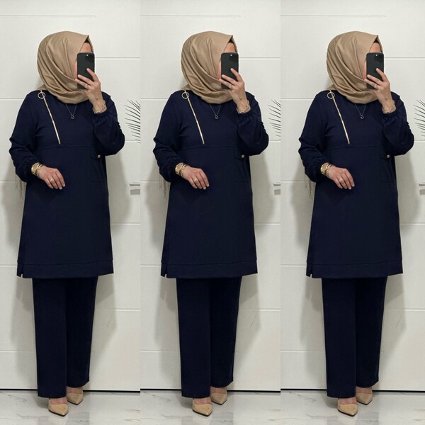 9999 K 125 LACİVERT FERMUARLI OYSHO TAKIM - Thumbnail