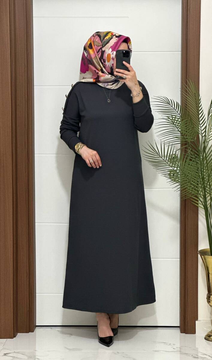 F11 K 100 ANTRASİT OMUZ DÜĞMELİ LEYLA ELBİSE - 2