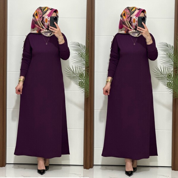 F11 K 100 MOR OMUZ DÜĞMELİ LEYLA ELBİSE