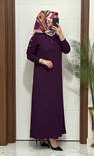 F11 K 100 MOR OMUZ DÜĞMELİ LEYLA ELBİSE - 3