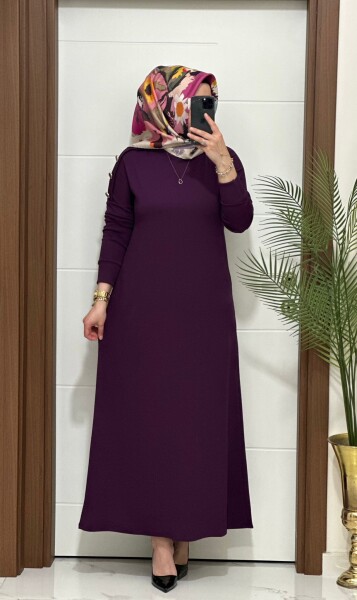F11 K 100 MOR OMUZ DÜĞMELİ LEYLA ELBİSE - 5