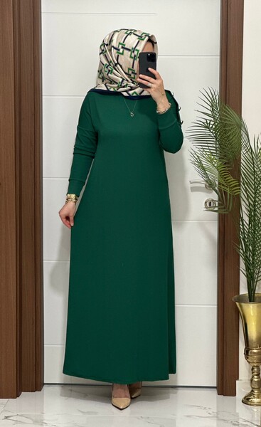 MASAL ABİYEM - F11 K 80 ZÜMRÜT YEŞİLİ, OMUZ DÜĞMELİ LEYLA ELBİSE
